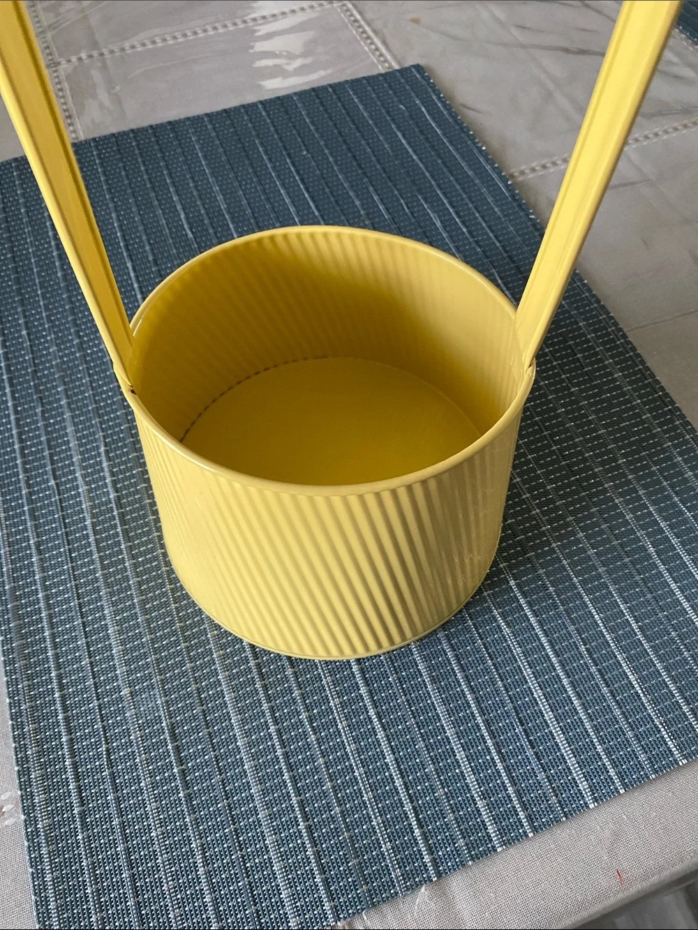 Yellow Metal Hanging Basket with Handle